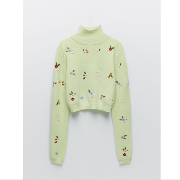 NWOT ZARA Floral Embroidery Knit Sweater - Picture 6 of 8